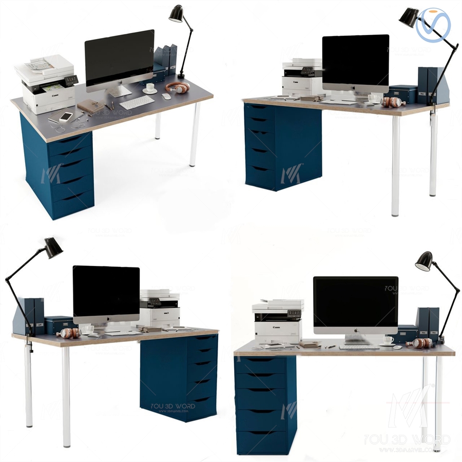 3d model of modern card position office desk and chair